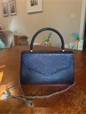 Elegant Navy Glitter Top-Handle Evening Bag